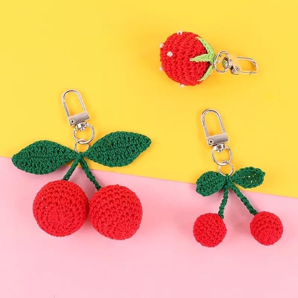 Strawberry Cherry keychain crochet cute small accessories - Picture 3 of 5